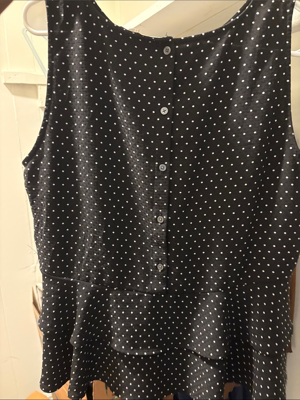 LOFT Black Sleeveless Polka Dot Peplum Blouse